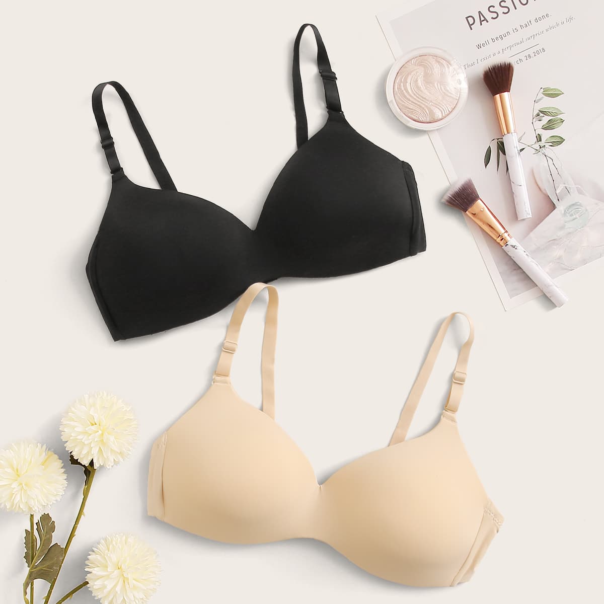 

2pack Adjustable Strap Bra Set, Multicolor