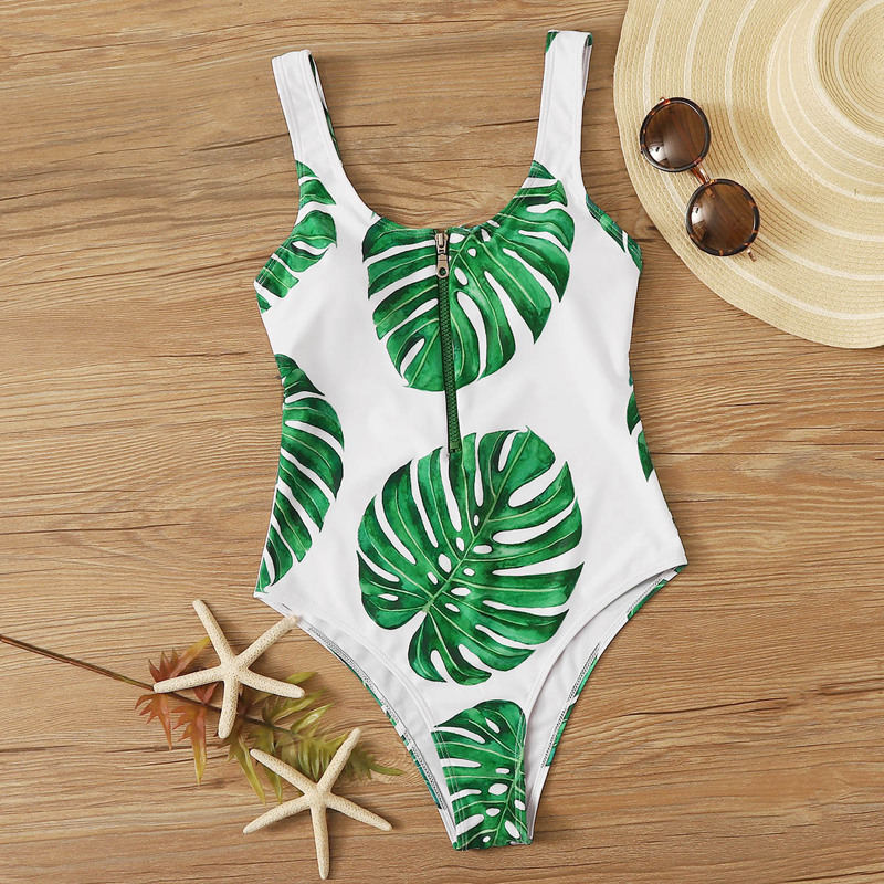 

Zip Front Tropical One Piece Tank Swimwear, Multicolor