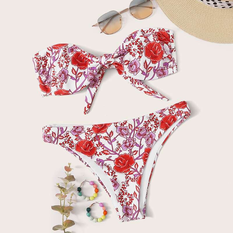 

Floral Bandeau Bikini Swimsuit, Multicolor