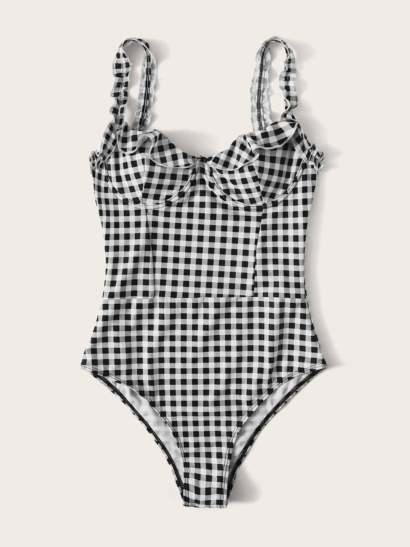 Our Gingham Ruffle Cami One Piece Swimsuit is such a vibe