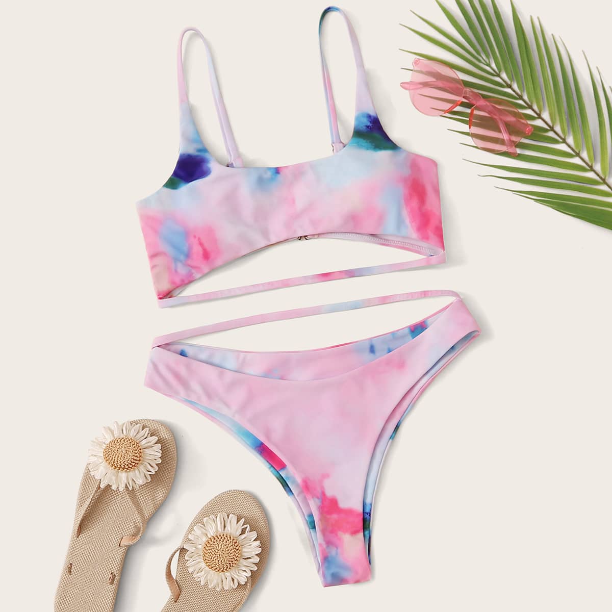 

Tie Dye Cutout High Cut Bikini Swimsuit, Multicolor