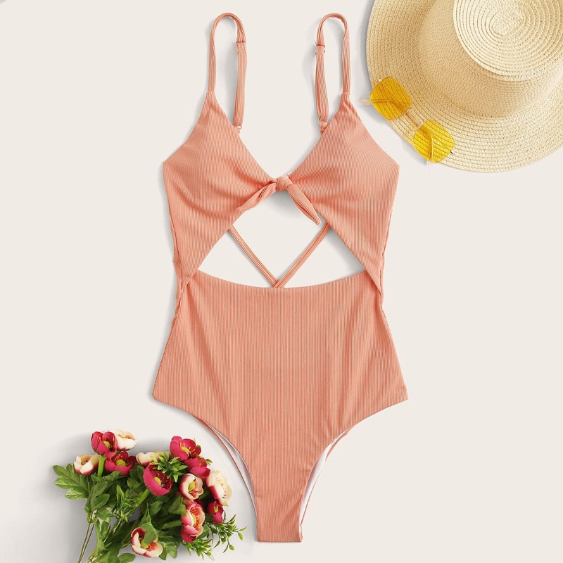 

Crisscross Back Knot One Piece Swimwear, Orange