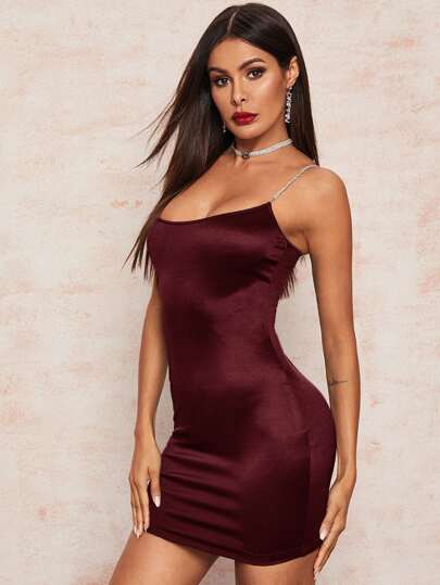Satin Bodycon Dress With Rhinestone Strap - It's Wedding Season!