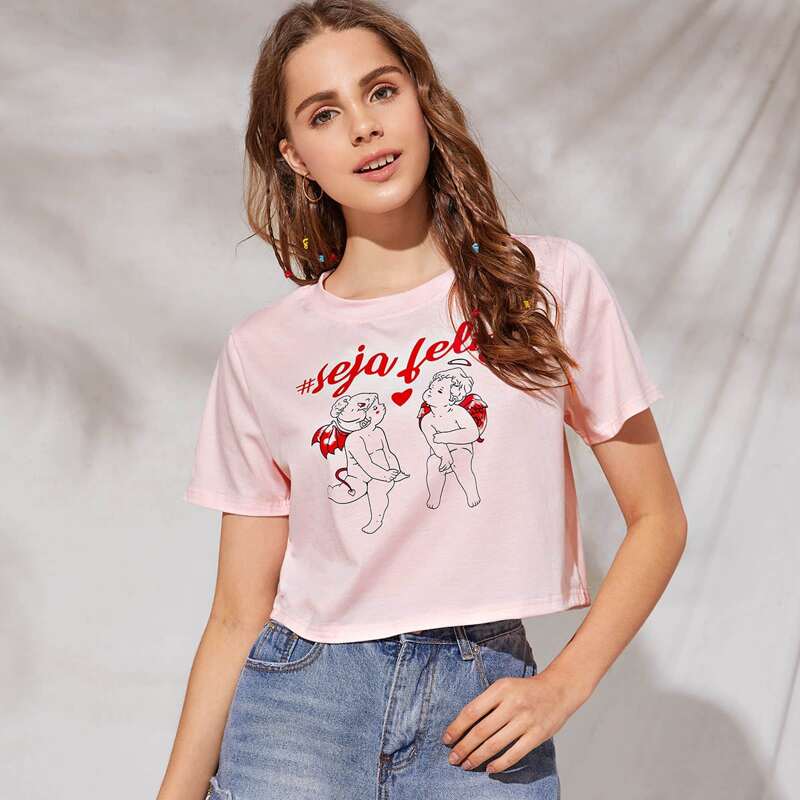 

Figure Graphic Crop Tee, Pink