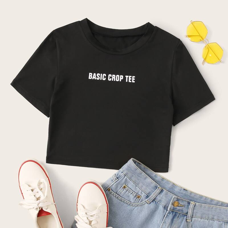 

Letter Graphic Crop Tee, Black