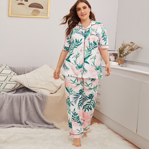 

Plus Floral Print PJ Set, Multicolor