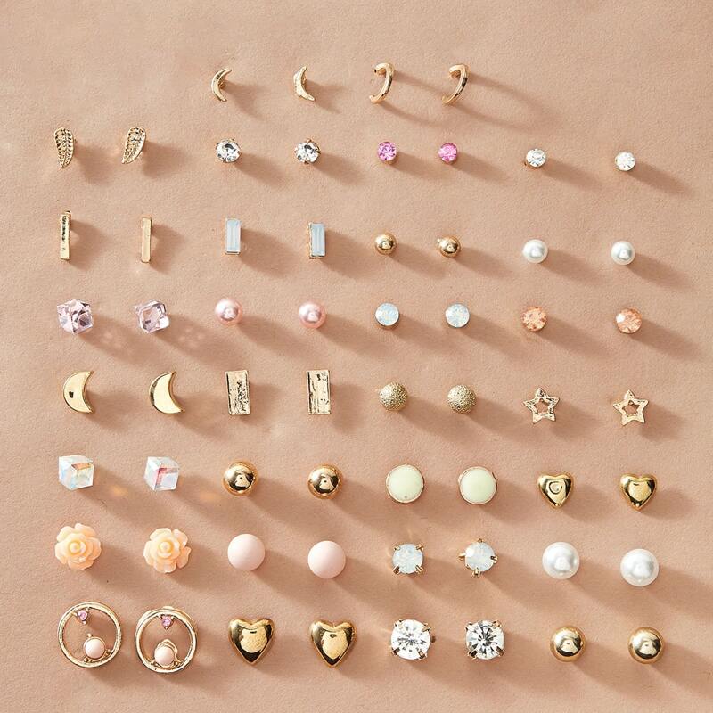 

30pairs Moon & Heart Decor Earrings, Multicolor