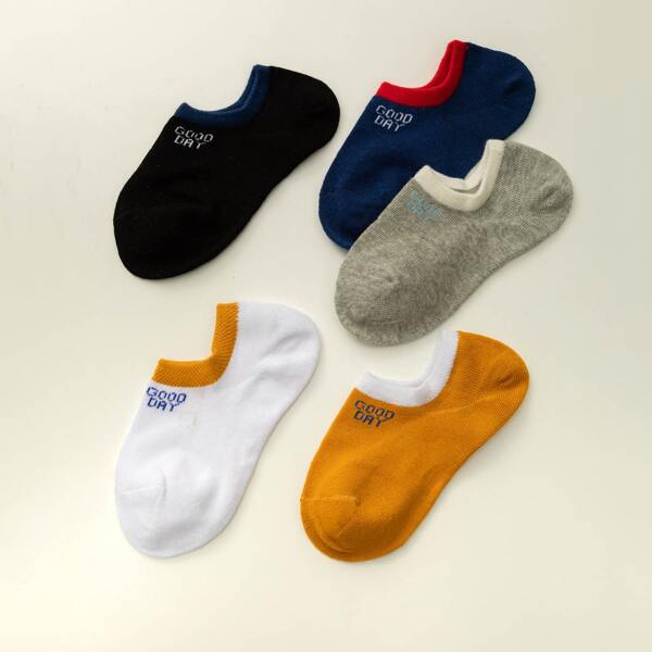 

5pairs Contrast Trim Ankle Socks, Multicolor