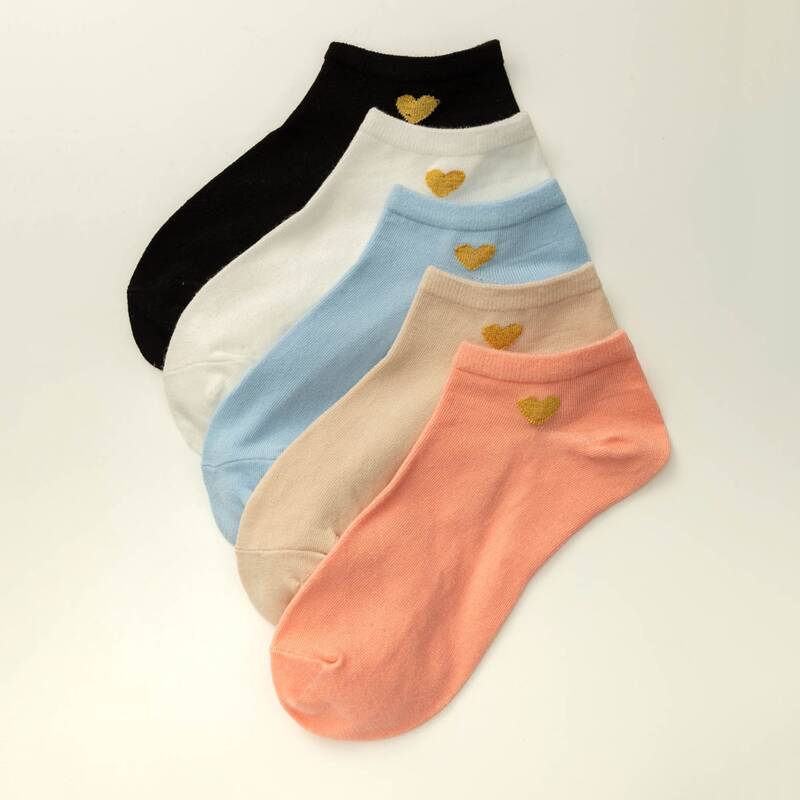 

5pairs Heart Pattern Ankle Socks, Multicolor