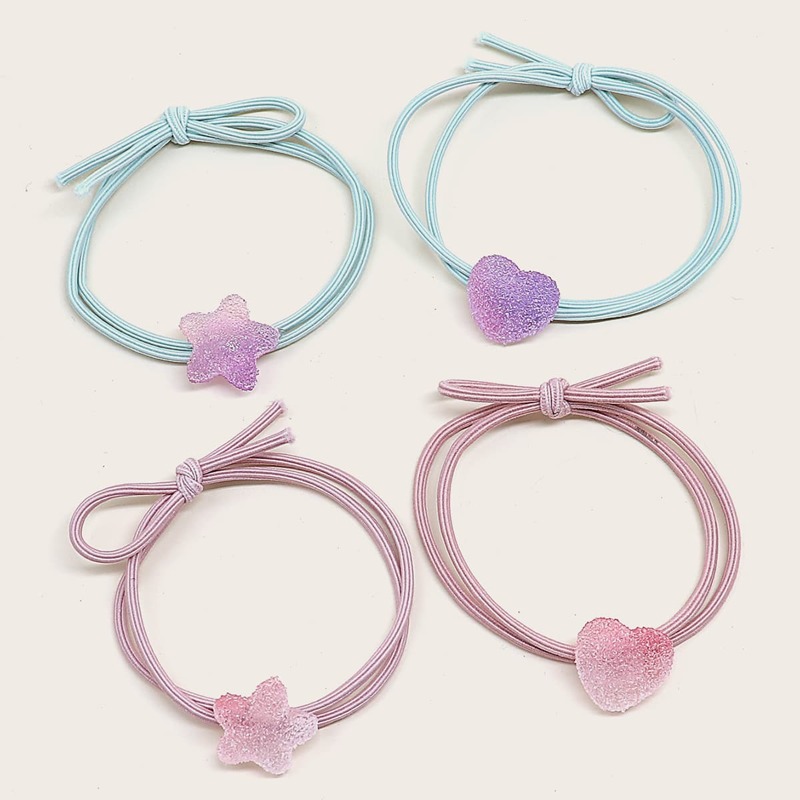 

4pcs Heart & Star Charm Hair Tie, Multicolor