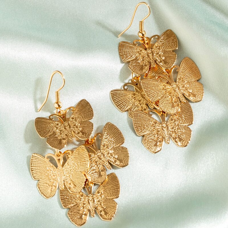 

1pair Layered Butterfly Drop Earrings, Gold