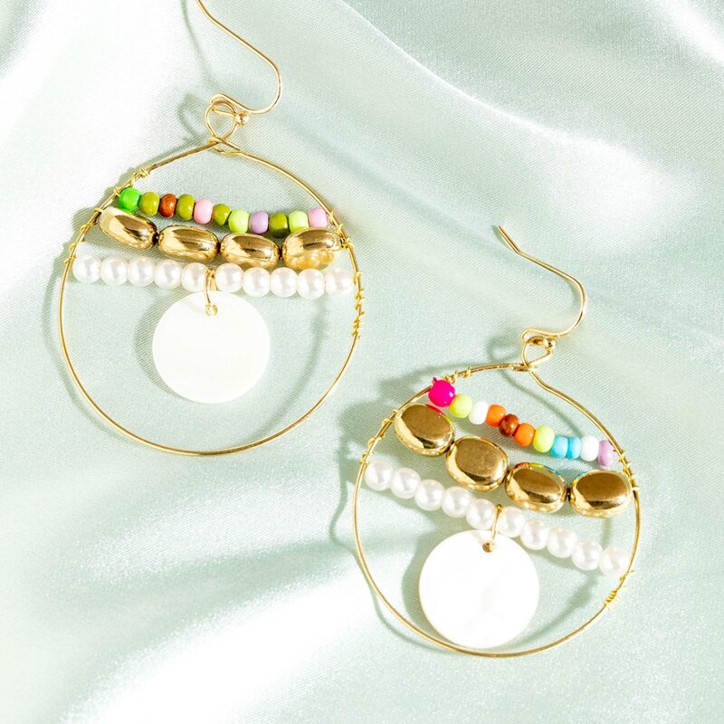

1pair Faux Pearl & Bead Decor Hoop Drop Earrings, Multicolor