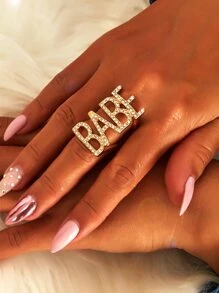 Anillo con diseño de letra grabada con diamante de imitación 1 pieza - Amarillo Oro - Ver 1