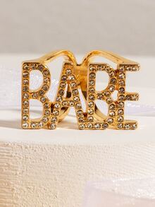 Anillo con diseño de letra grabada con diamante de imitación 1 pieza - Amarillo Oro - Ver 3