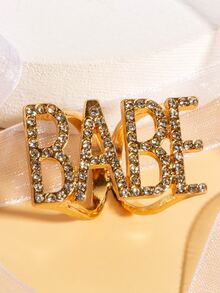 Anillo con diseño de letra grabada con diamante de imitación 1 pieza - Amarillo Oro - Ver 4