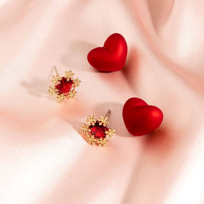 

1pair Heart Shaped Earring Jackets, Red