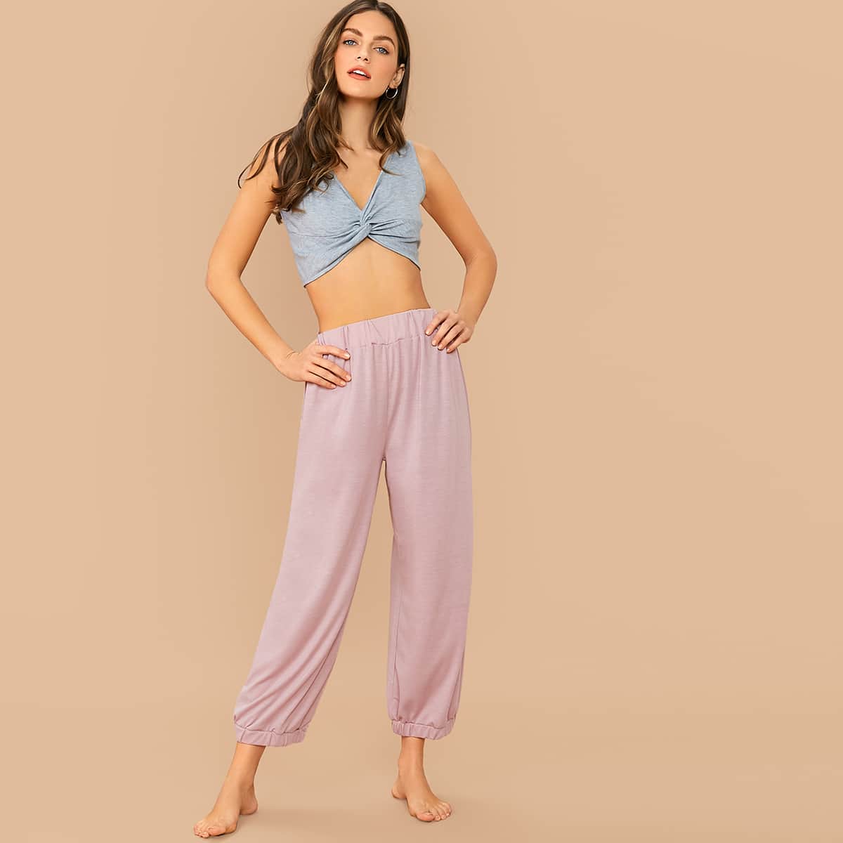 

Twist Front Tank Top & Sweatpants PJ Set, Multicolor