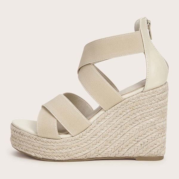 

Open Toe Cross Strap Espadrille Wedges, Beige