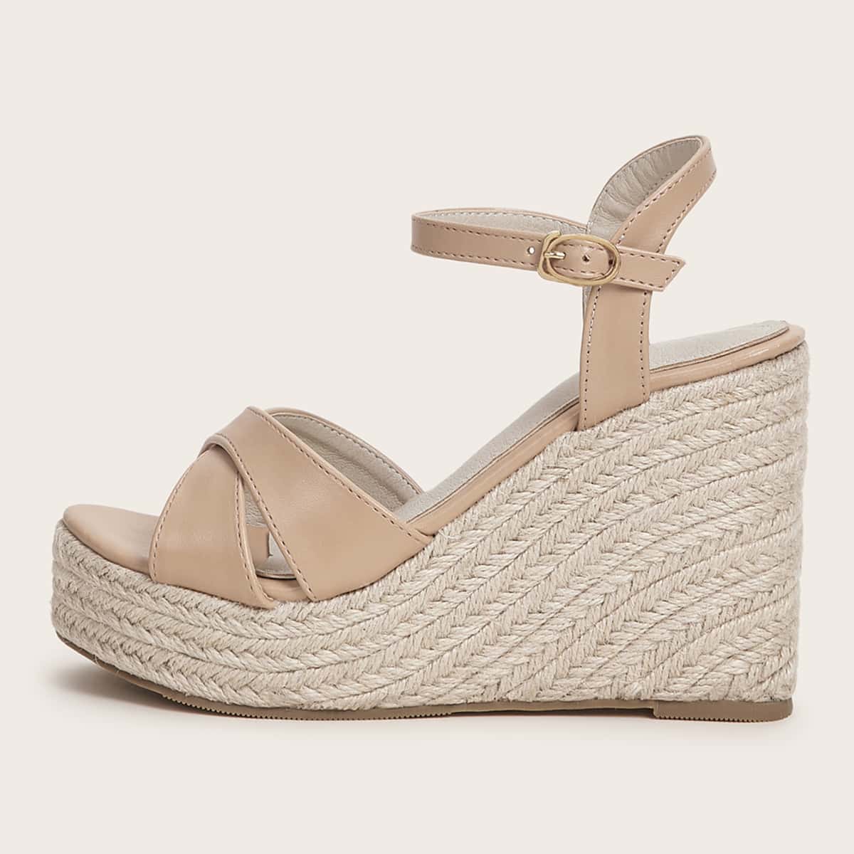

Open Toe Ankle Strap Espadrille Wedges, Nude