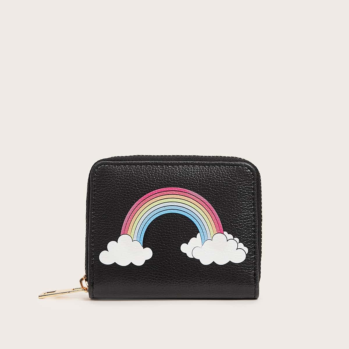 

Rainbow Pattern Zip Around Wallet, Black
