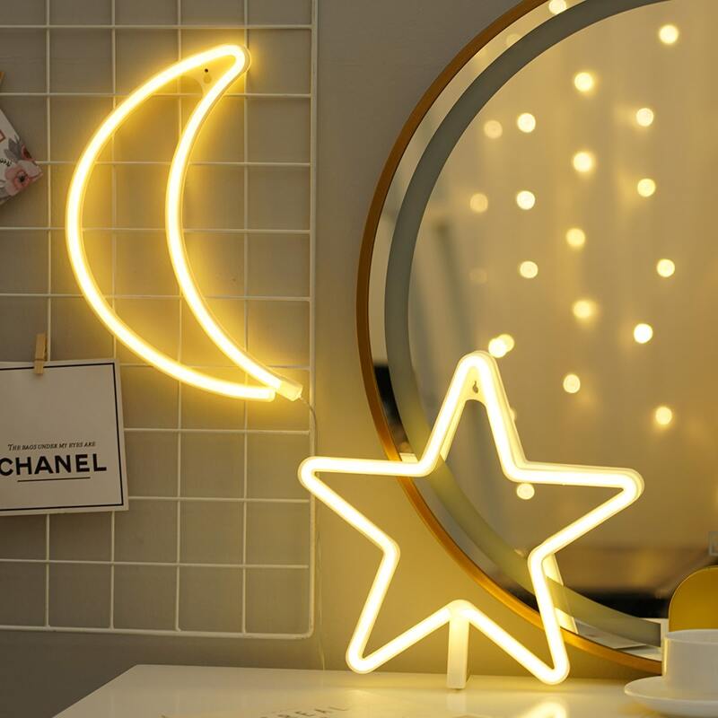 

1pc Neon Star & Moon Shaped Wall Lamp, Yellow bright