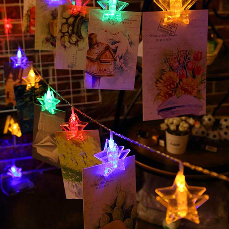 

10pcs Bulb Colorful Star Photo Clip String Light, Multicolor