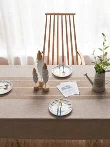 Mantel bajo con fleco unicolor - Caqui - Ver 3