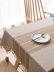 Mantel bajo con fleco unicolor - Caqui - Ver 7