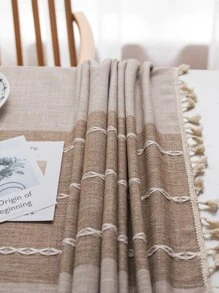 Mantel bajo con fleco unicolor - Caqui - Ver 8