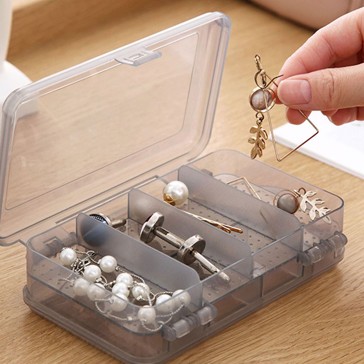 

1pc Double Layer 1 Grid Jewelry Storage Box, Multicolor