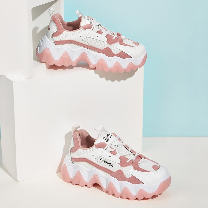 

Two Tone Letter Graphic Chunky Sneakers, Multicolor