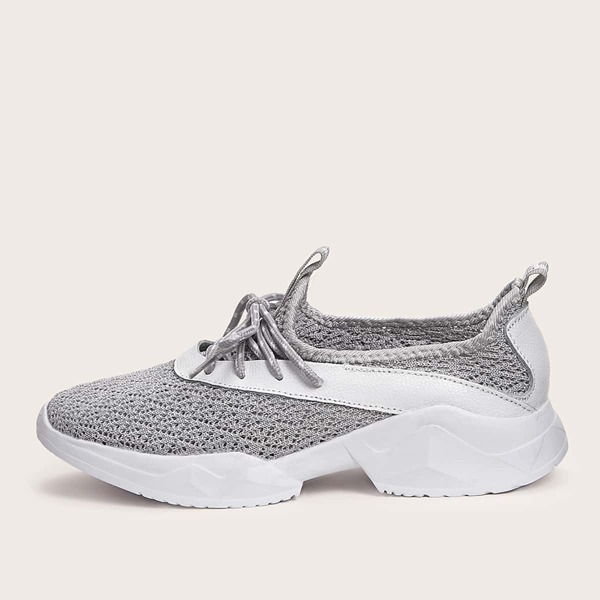 

Lace-up Knit Sneakers, Grey