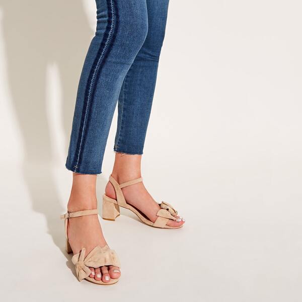 

Bow Decor Open Toe Ankle Strap Chunky Heels, Nude