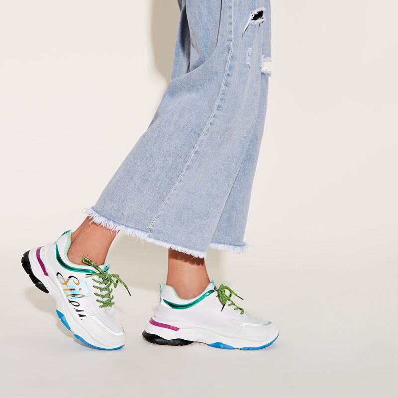 

Lace-up Front Letter Graphic Chunky Sneakers, White