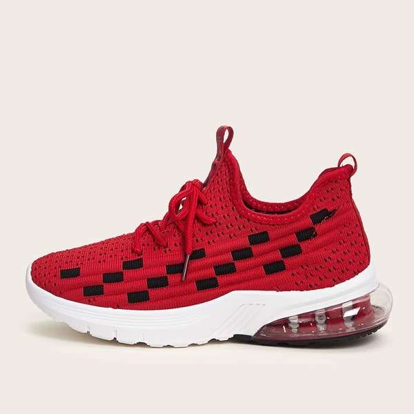 

Ribbed Detail Lace-up Front Sneakers, Red