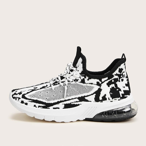 

Two Tone Lace-up Front Sneakers, Black and white