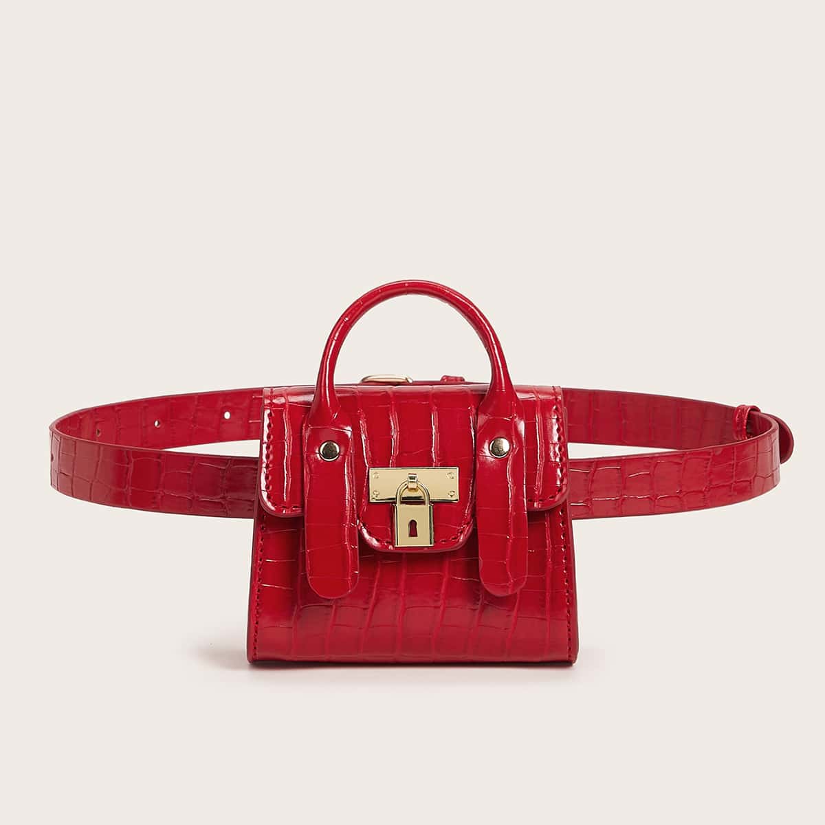 

Mini Metal Lock Decor Croc Embossed Fanny Pack, Red