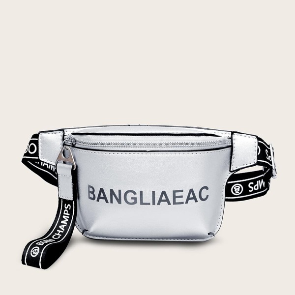 

Girls Letter Graphic Zip Front Fanny Pack, Silver