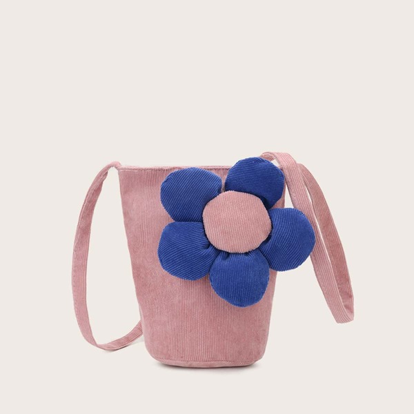 

Girls Floral Decor Corduroy Crossbody Bag, Pink