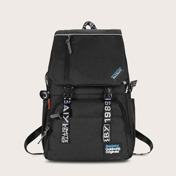 

Men Letter Graphic Double Release Buckle Backpack, Black