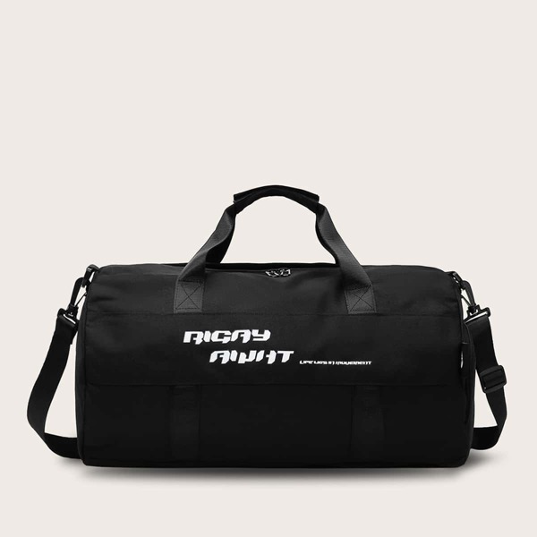 

Men Letter Graphic Large Capacity Travel Bag, Black