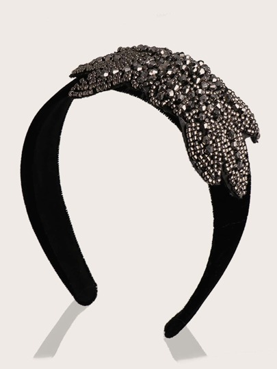 juran 1 قطعة شريط رأس بطراز قصر عتيق مزين بخرز اصطناعي، شريط شعر، إكسسوارات شعر باللون الأسود