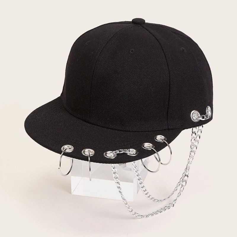 

Chain & Ring Decor Baseball Cap, Black