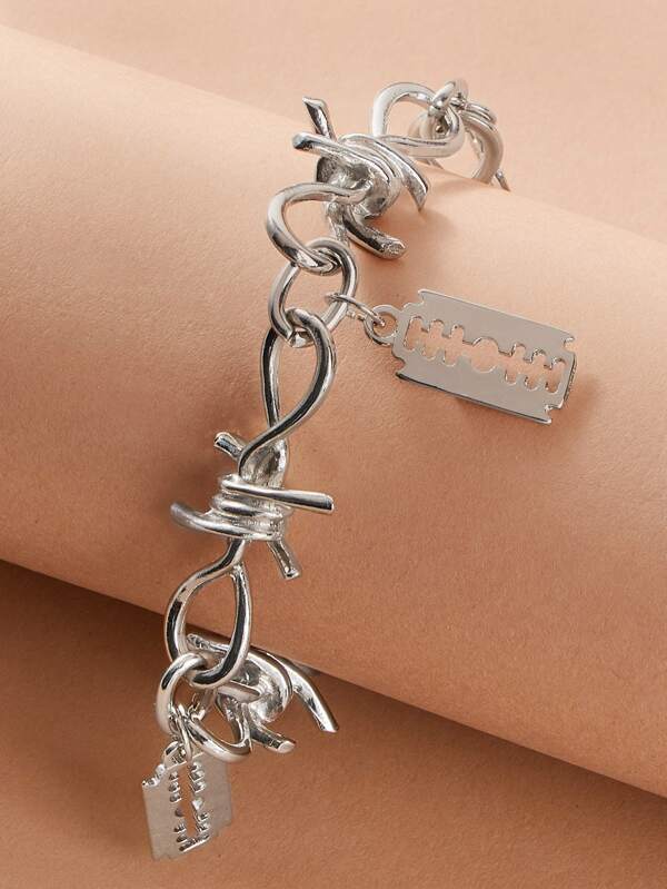 1pc Razor Blade Charm Knot Chain Bracelet Shein Usa 1pc Razor Blade Charm Knot Chain