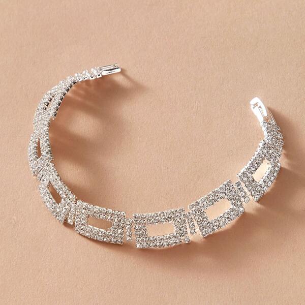 

1pc Rhinestone Engraved Bracelet, Silver