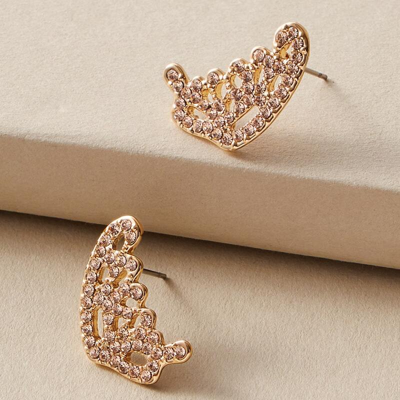 

1pair Rhinestone Engraved Butterfly Design Stud Earrings, Gold