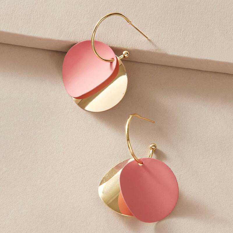 

1pair Two Tone Geometric Decor Earrings, Multicolor