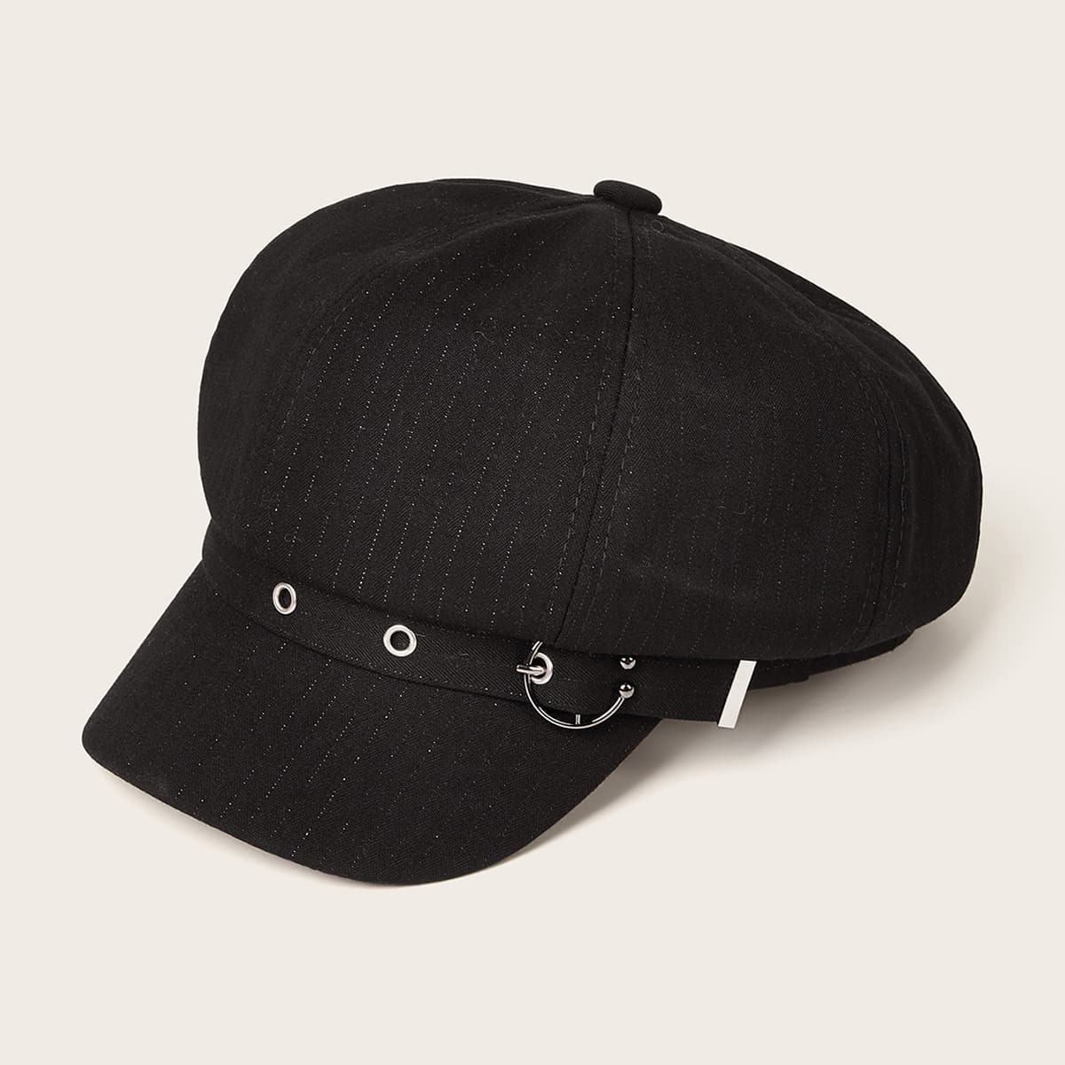 

Silver Thread Decor Baker Boy Hat, Black