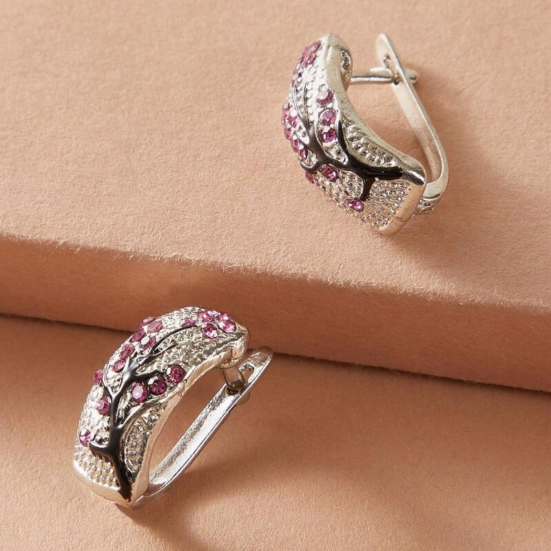 

1pair Rhinestone Engraved Hoop Earrings, Multicolor