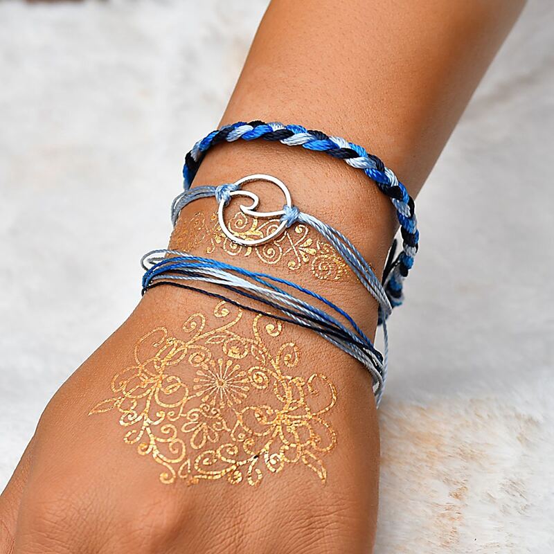 

3pcs Round Decor Braided String Bracelet, Blue